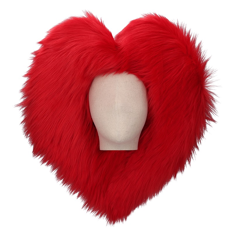 Heart Faux Fur Hat_ Red